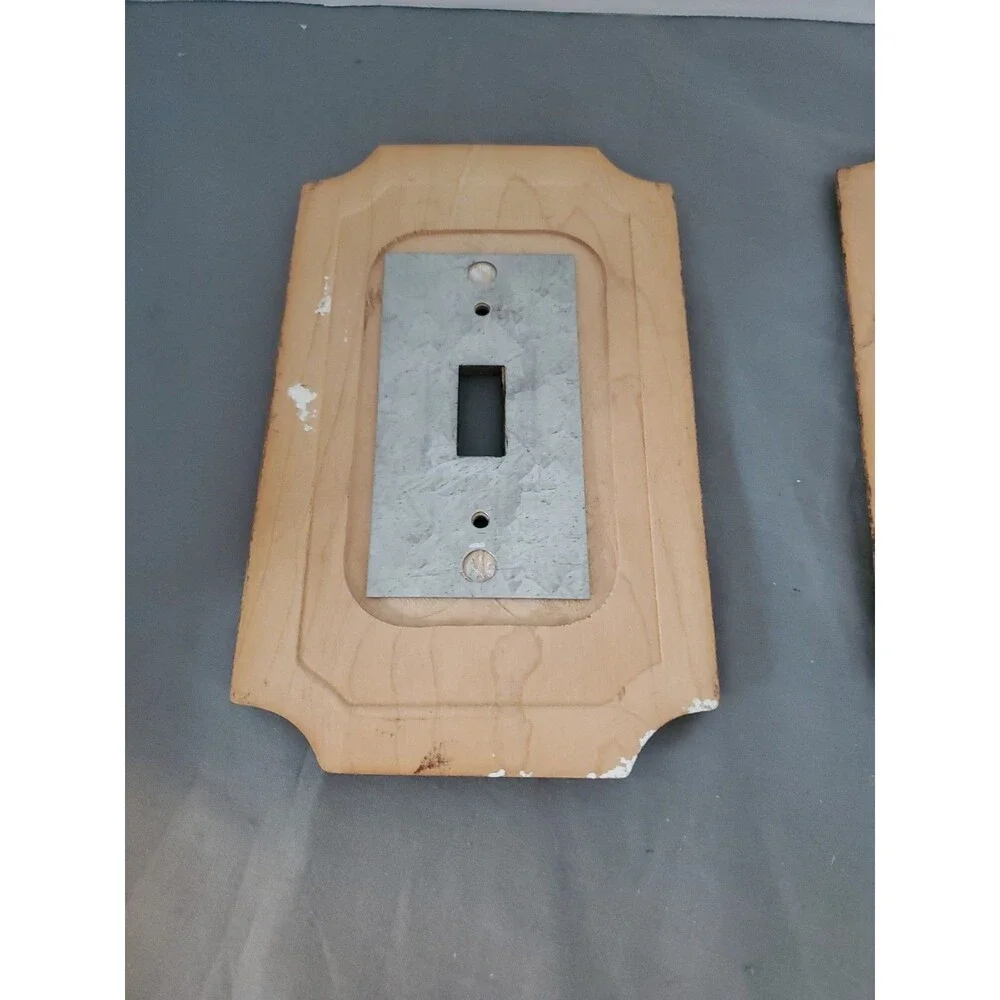 2 Vintage 1977 MCM Wood Eagle Pine Trees Forest Single-Light Switch Plate LN
